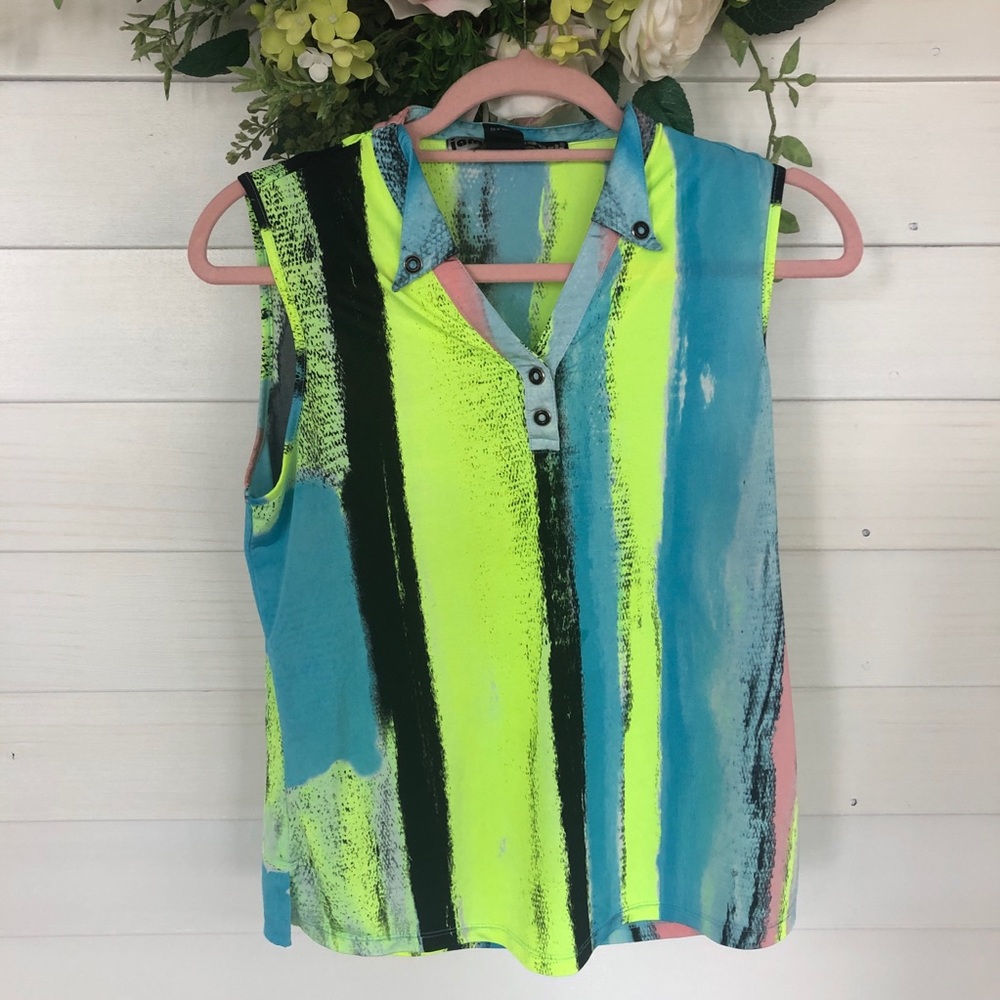 Neon blue and green sleeveless golf top size small
